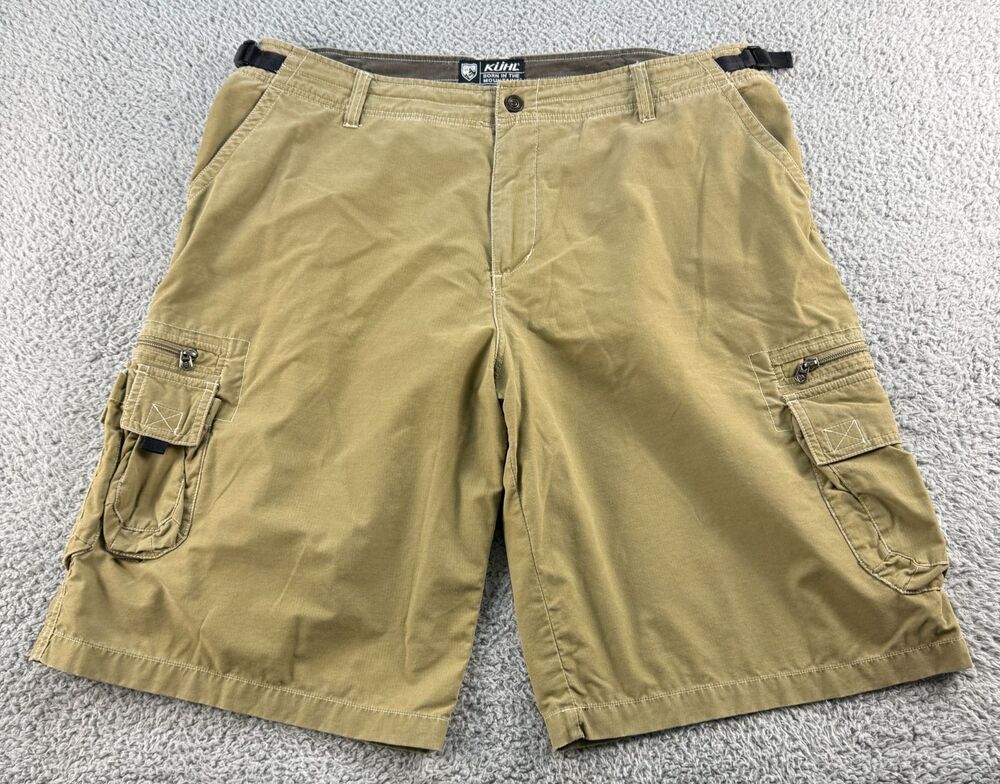 Kuhl Dry Cargo Shorts Beige Mens XXL 42 Adjustable Waist Outdoor Utility Hiking